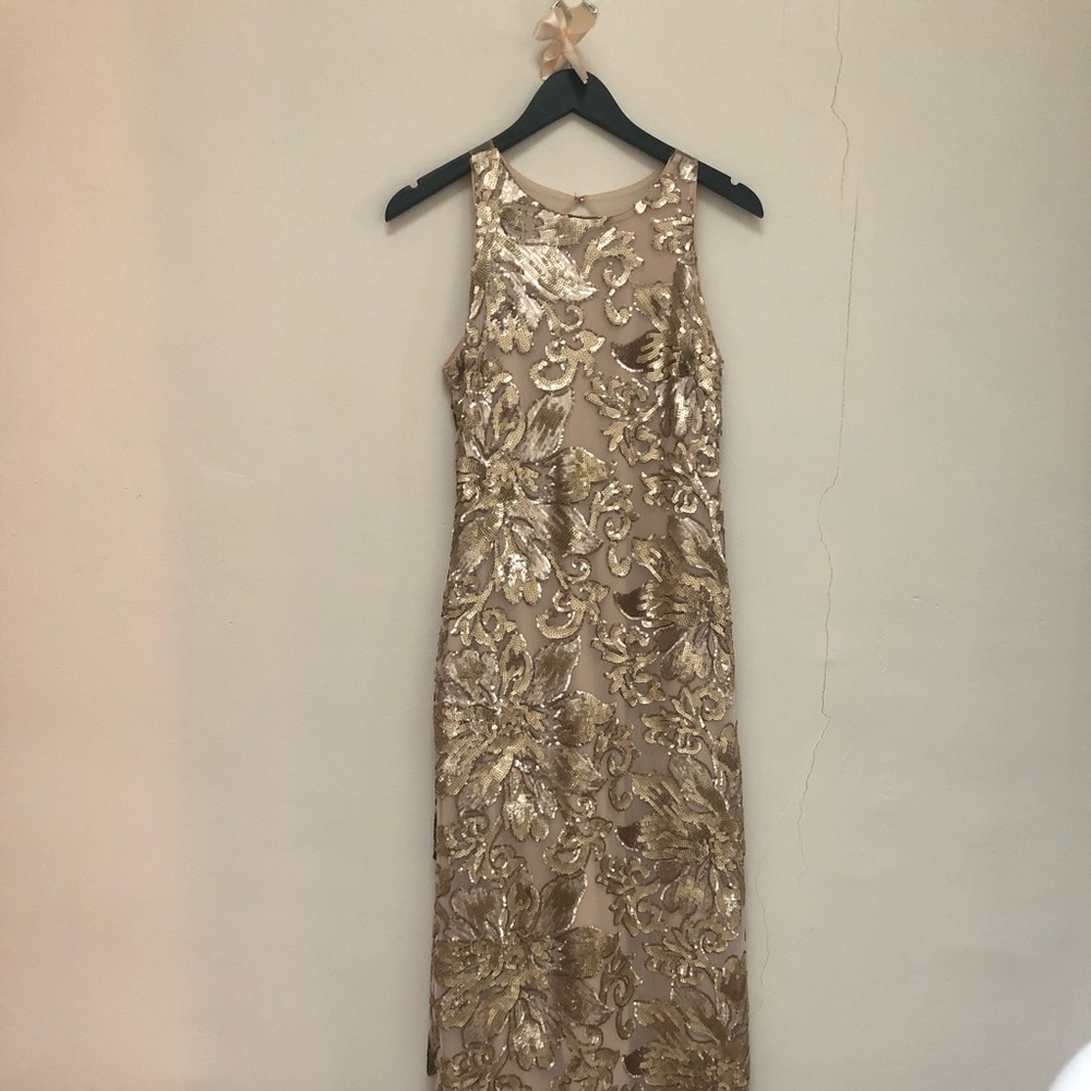 Badgley Mischka Gold Floral Dress